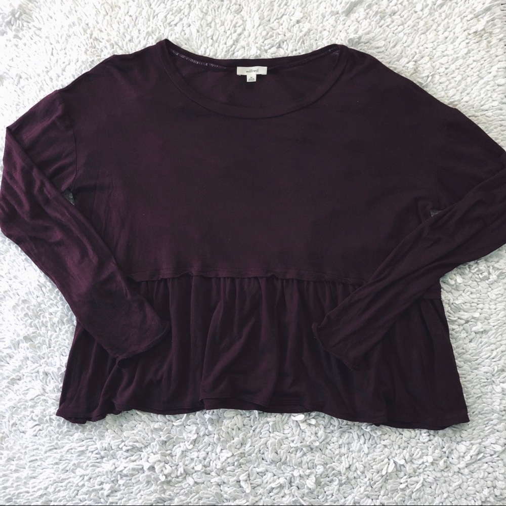 Wilfred (Aritzia) Maroon Peplum Lightweight Long
